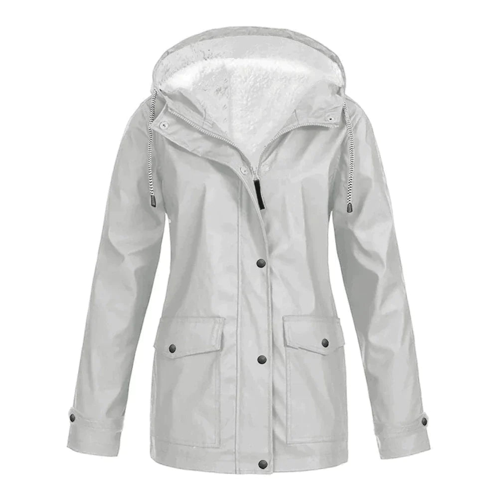 Warme stylische gefütterte Regenjacke mit Kapuze für Damen | Ideal für Herbst/Winter