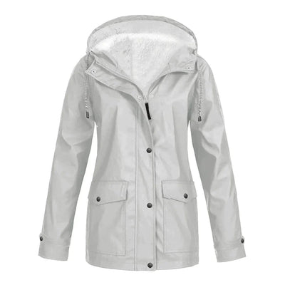 Warme stylische gefütterte Regenjacke mit Kapuze für Damen | Ideal für Herbst/Winter