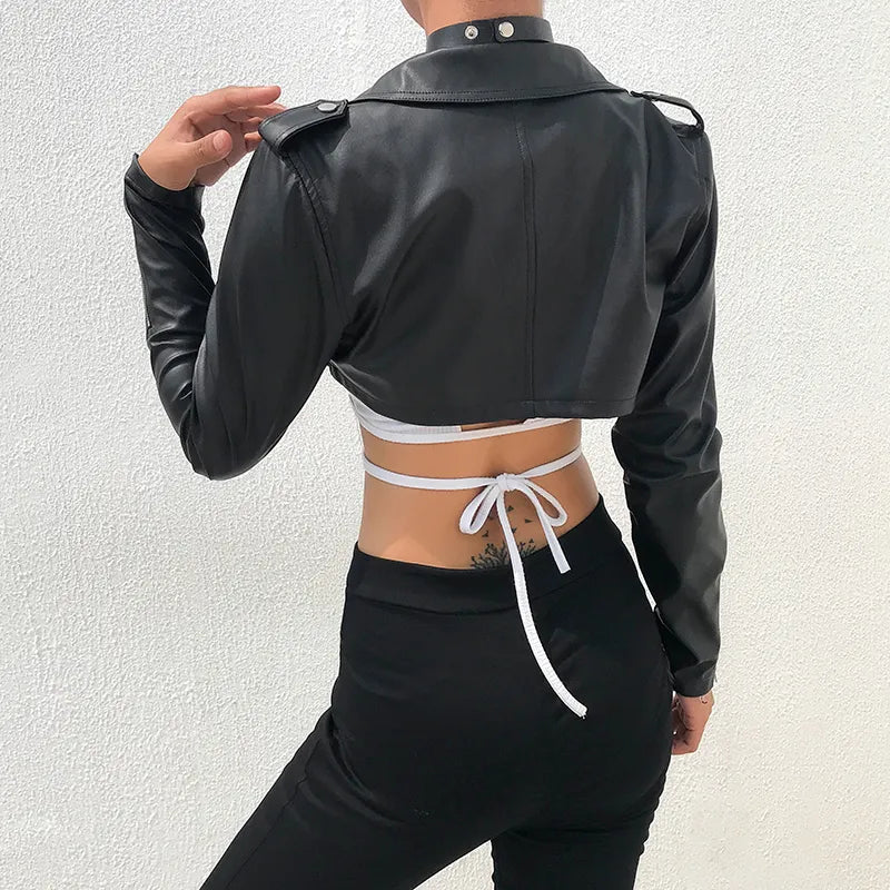 Elegante Crop-Top Lederjacke Mit Fake-Reißverschluss Für Damen | Perfekt für den Alltag