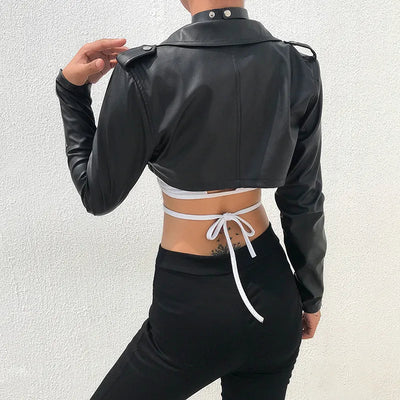 Elegante Crop-Top Lederjacke Mit Fake-Reißverschluss Für Damen | Perfekt für den Alltag