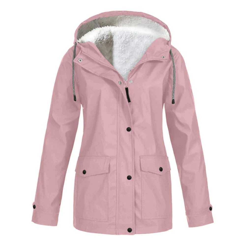 Warme stylische gefütterte Regenjacke mit Kapuze für Damen | Ideal für Herbst/Winter