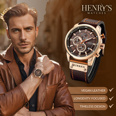 van Baerle® - Elegante Quarzuhr mit Lederarmband
