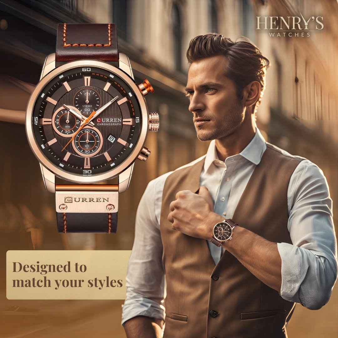 van Baerle® - Elegante Quarzuhr mit Lederarmband