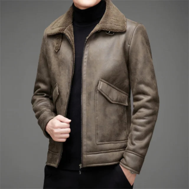 Lässige Vegane Lederjacke Mit Pelzkragen Und Fronttasche Für Herren | Ideal für Alltag