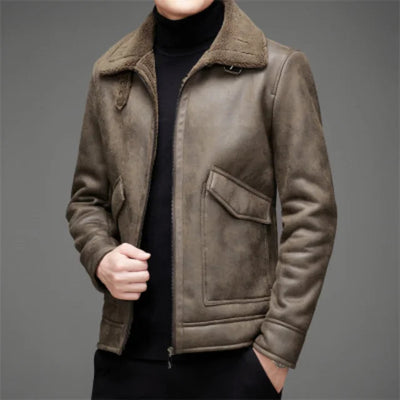 Lässige Vegane Lederjacke Mit Pelzkragen Und Fronttasche Für Herren | Ideal für Alltag
