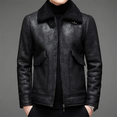 Lässige Vegane Lederjacke Mit Pelzkragen Und Fronttasche Für Herren | Ideal für Alltag