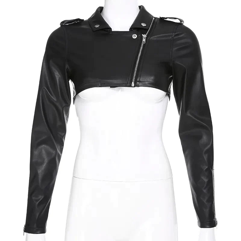 Elegante Crop-Top Lederjacke Mit Fake-Reißverschluss Für Damen | Perfekt für den Alltag