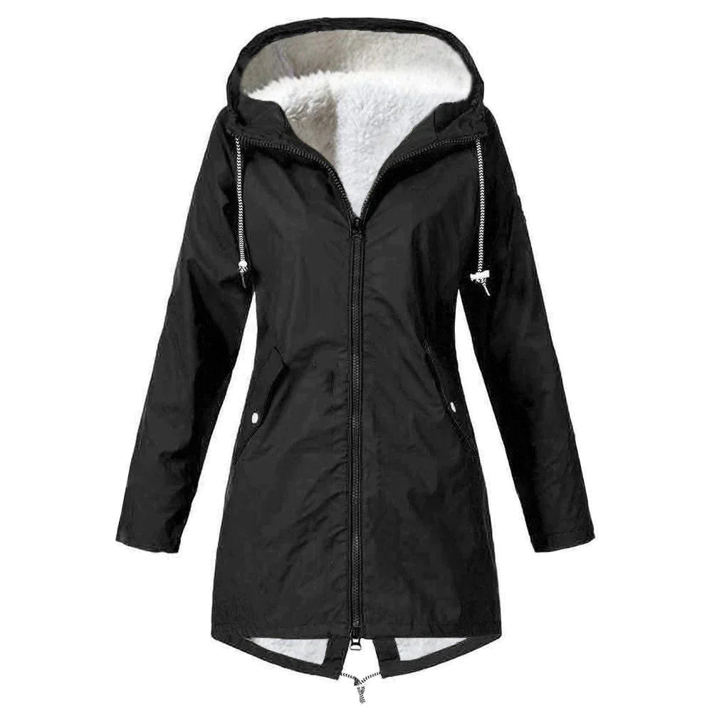 Warme lässige Fleece wasserdichte Regenjacke mit Kapuze für Damen | Perfekt für Herbst/Winter