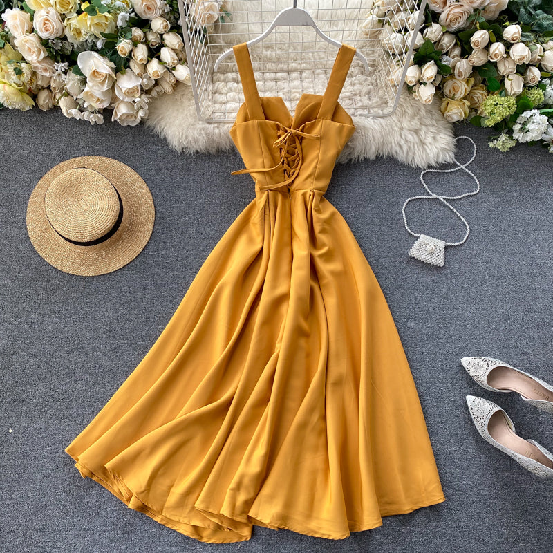 Strahlendes Gelbes Cocktailkleid ohne Ärmel
