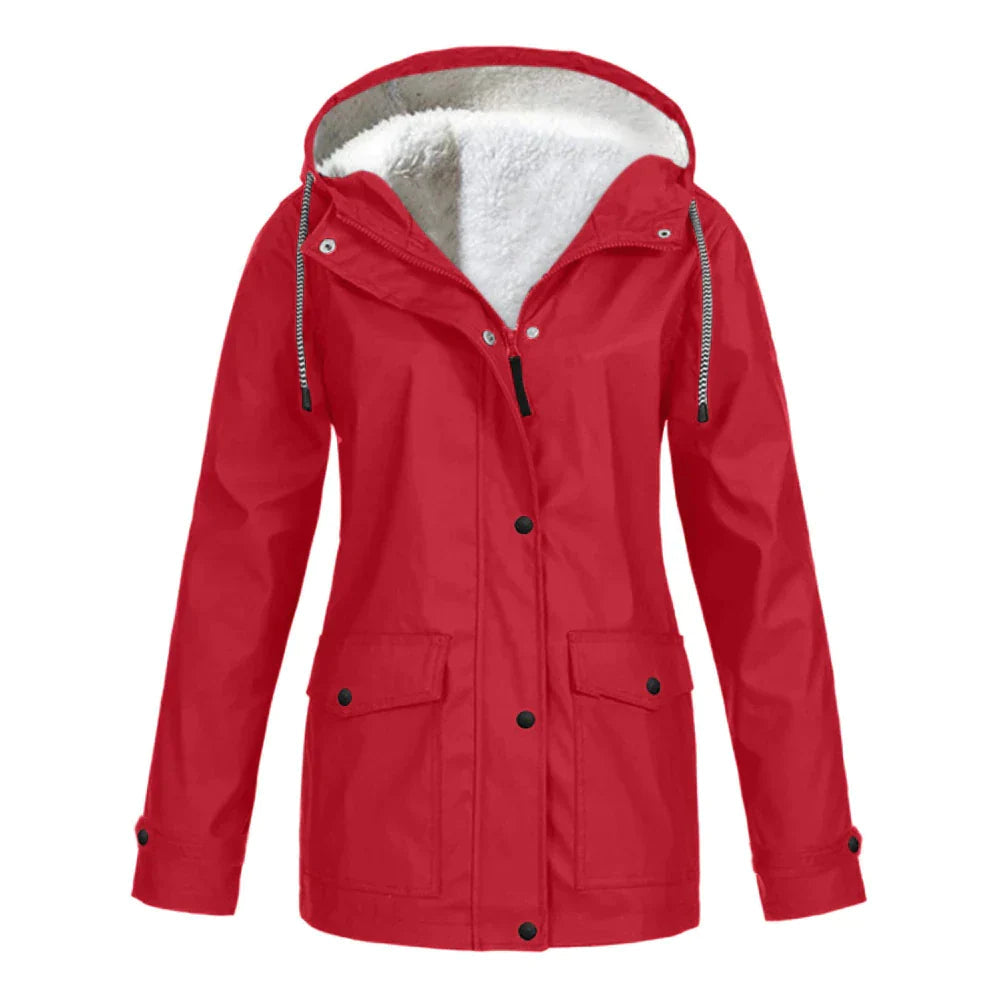 Warme stylische gefütterte Regenjacke mit Kapuze für Damen | Ideal für Herbst/Winter