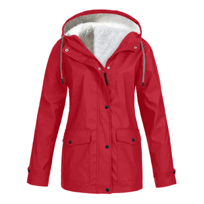 Warme stylische gefütterte Regenjacke mit Kapuze für Damen | Ideal für Herbst/Winter