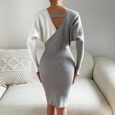 Stylisches Damen Strickkleid | Asymmetrie-Look & Gürtel mit Kettendetail