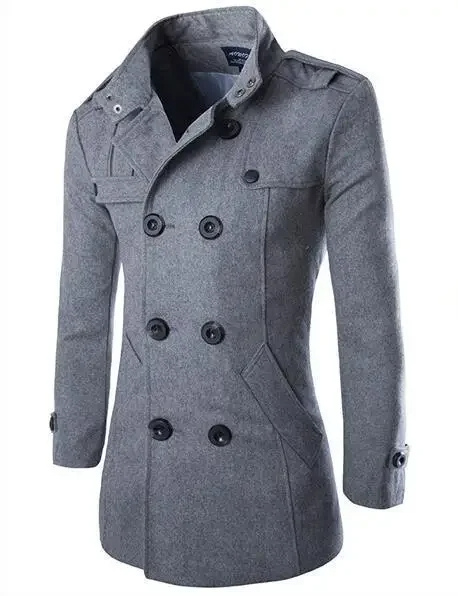 Herren Wollmantel Eleganter Doppelreiher mit Schulterklappen