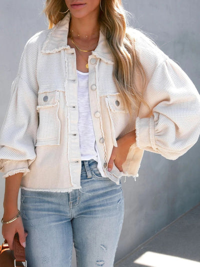 Cropped-Jacke mit Ballonärmeln | Trendiger Materialmix | Lässiger Vintage-Look