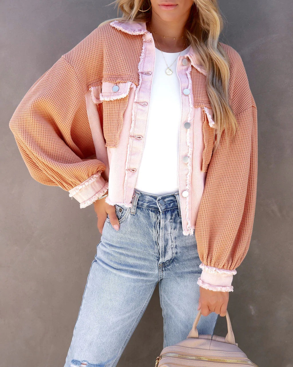 Cropped-Jacke mit Ballonärmeln | Trendiger Materialmix | Lässiger Vintage-Look