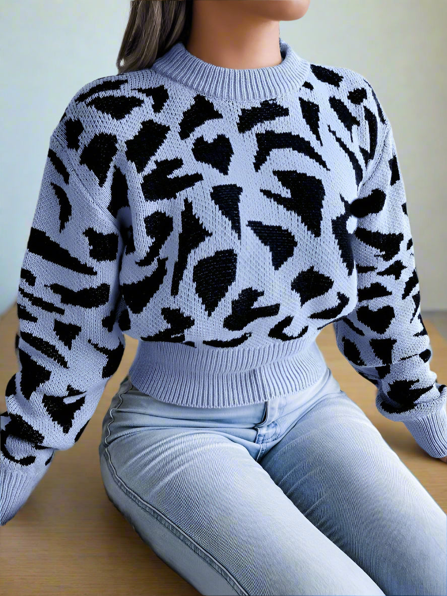 Stilvoller Kurzer Bedruckter und Zopfmuster Strickpullover für Damen | Ideal für den Winter