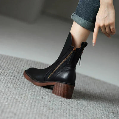 Elegante Damen Stiefeletten aus Echtleder mit Blockabsatz