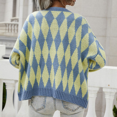 Strickcardigan mit Rautenmuster | Rundhalsausschnitt | Retro-Chic