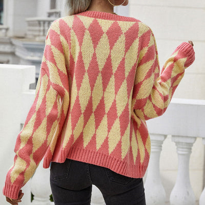 Strickcardigan mit Rautenmuster | Rundhalsausschnitt | Retro-Chic