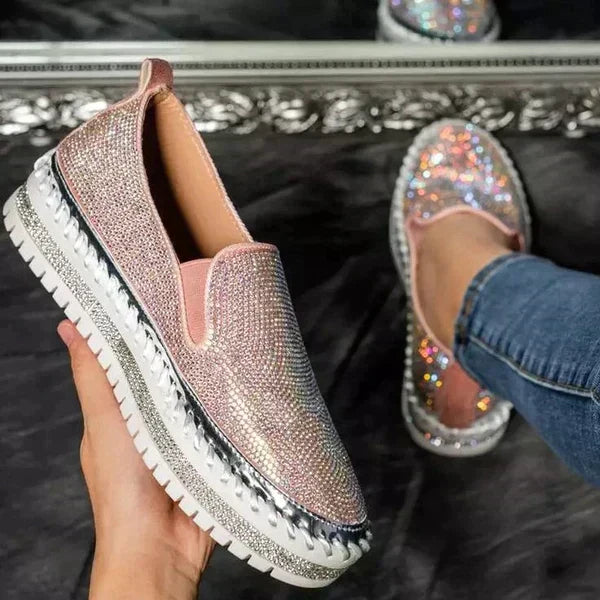 Elegante Plattform Schuhe für Damen - Glänzende Metalloptik