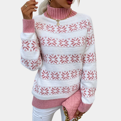 Winterlicher Strickpullover | Skandinavisches Muster | Warmer Rollkragen