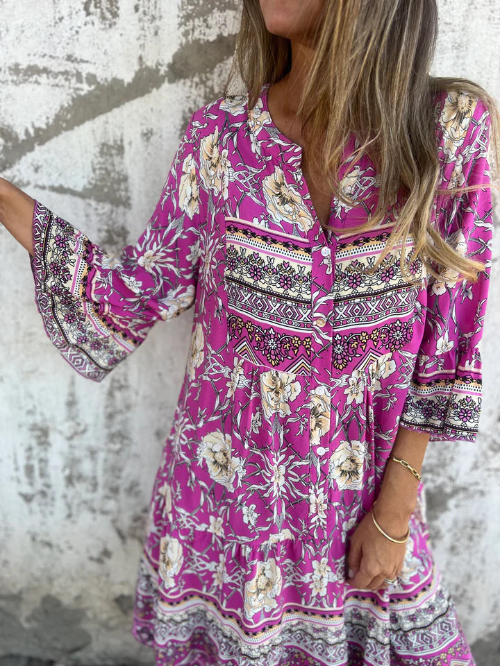 Boho-Kleid mit Muster-Mix | A-Linie | Eingrifftaschen
