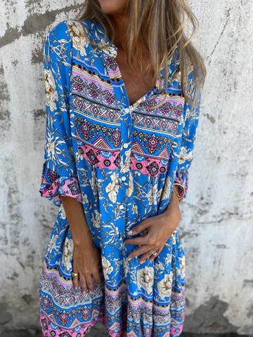 Boho-Kleid mit Muster-Mix | A-Linie | Eingrifftaschen