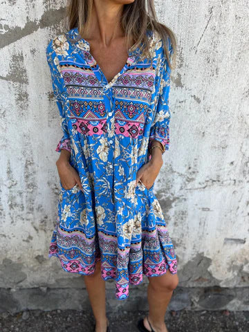 Boho-Kleid mit Muster-Mix | A-Linie | Eingrifftaschen