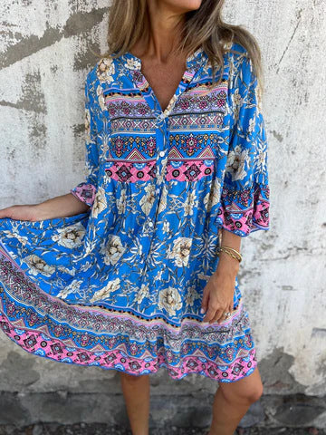 Boho-Kleid mit Muster-Mix | A-Linie | Eingrifftaschen