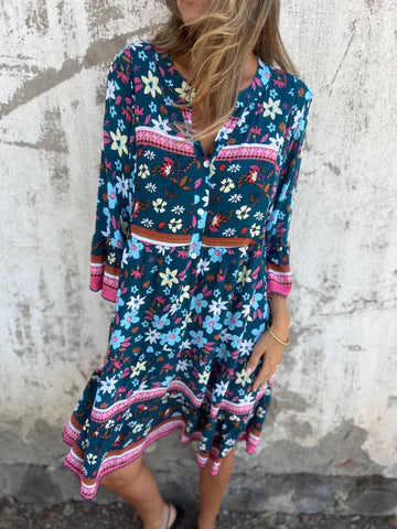 Boho-Kleid mit Muster-Mix | A-Linie | Eingrifftaschen