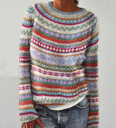 Damen Mehrfarbig Gestreifter Pullover | Warm und Gemütlich