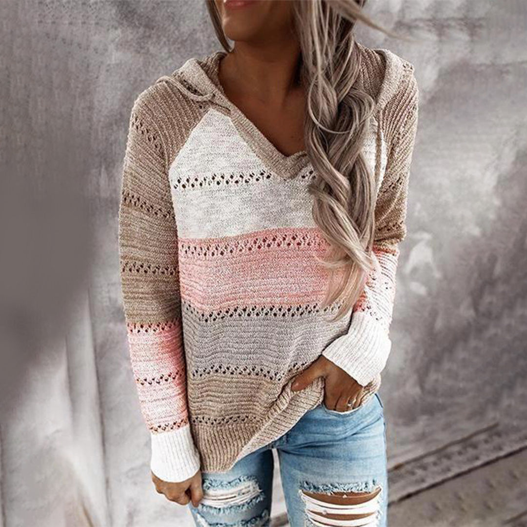 Strickpullover mit Kapuze | Lockere Passform | Gestreiftes Design