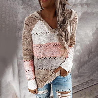 Strickpullover mit Kapuze | Lockere Passform | Gestreiftes Design
