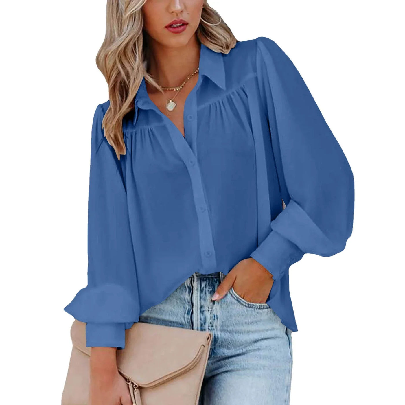 Bluse mit Ballonärmeln | Knopfleiste | Femininer Stil
