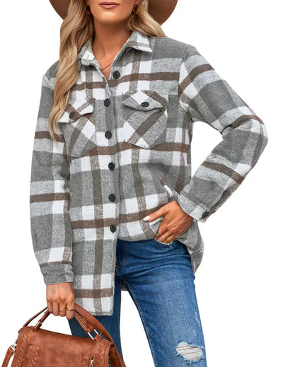 Stilvolle Karierte Damenjacke mit Langen Ärmeln - Trendy und Bequem