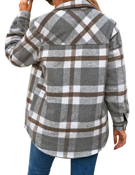 Stilvolle Karierte Damenjacke mit Langen Ärmeln - Trendy und Bequem