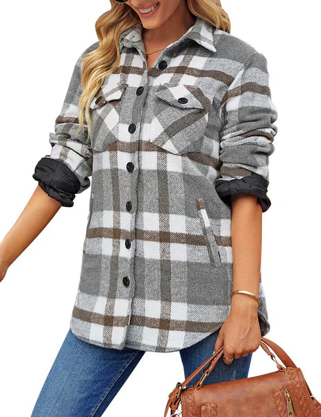 Stilvolle Karierte Damenjacke mit Langen Ärmeln - Trendy und Bequem