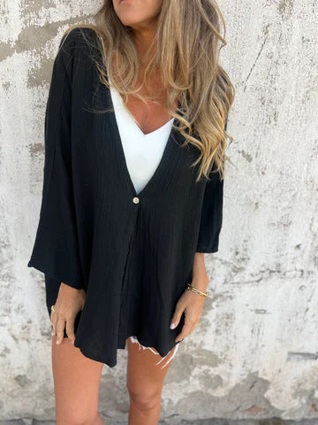 Bluse mit Knopfdetail | Lockerer Schnitt | Luftige Struktur