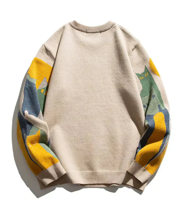 Damen Strickpullover mit Katzen-Motiv - Kuschelig Warm