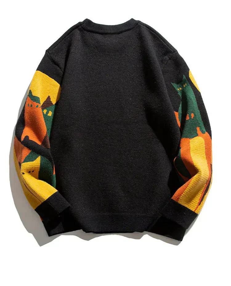 Damen Strickpullover mit Katzen-Motiv - Kuschelig Warm