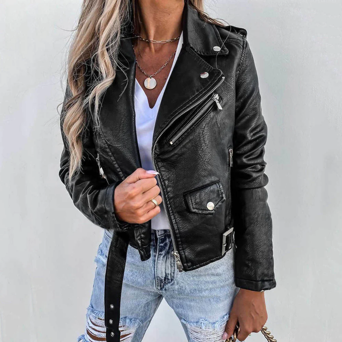 Stilvolle Reißverschluss Lederjacke Für Damen | Perfekt für den Alltag