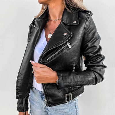 Stilvolle Reißverschluss Lederjacke Für Damen | Perfekt für den Alltag