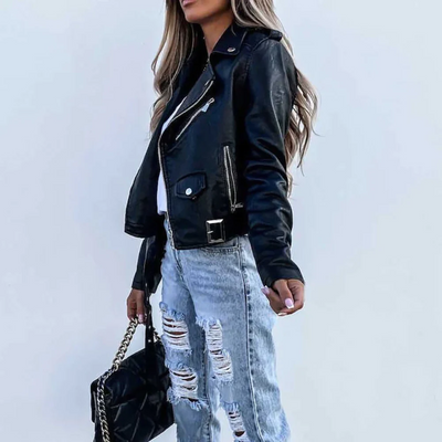 Stilvolle Reißverschluss Lederjacke Für Damen | Perfekt für den Alltag