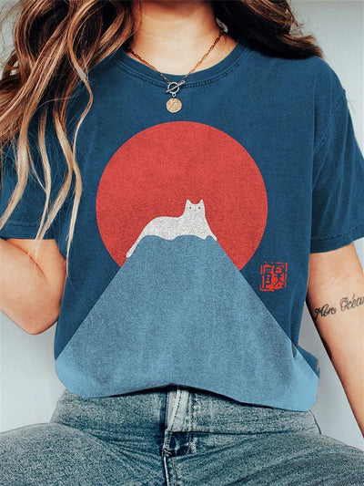 Damen T-Shirt mit japanischem Bergmotiv - Baumwolle - Casual Fit