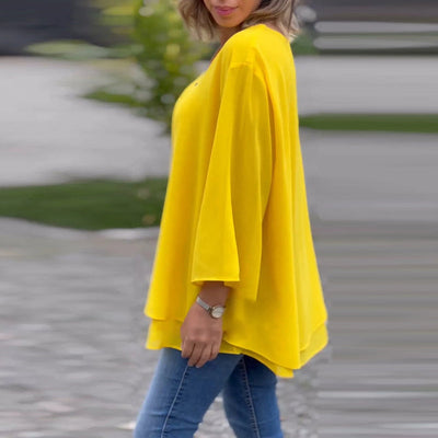Elegantes Damen Chiffon-Top mit V-Ausschnitt und Reißverschluss