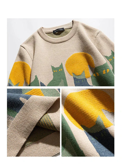 Damen Strickpullover mit Katzen-Motiv - Kuschelig Warm