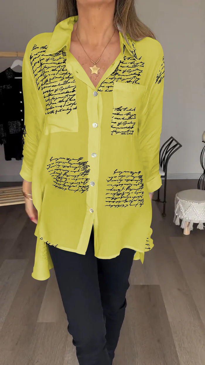 Damen Revers Hemd mit Schriftprint - Elegant & Casual