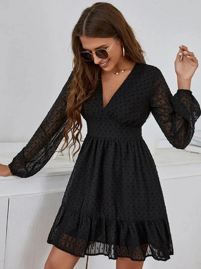 Nadia -Langärmeliges Kleid mit V-Ausschnitt