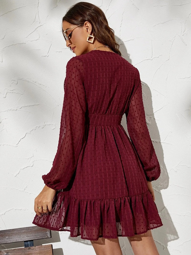 Nadia -Langärmeliges Kleid mit V-Ausschnitt