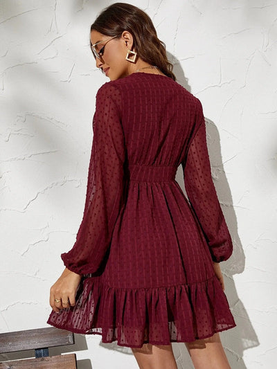 Nadia -Langärmeliges Kleid mit V-Ausschnitt